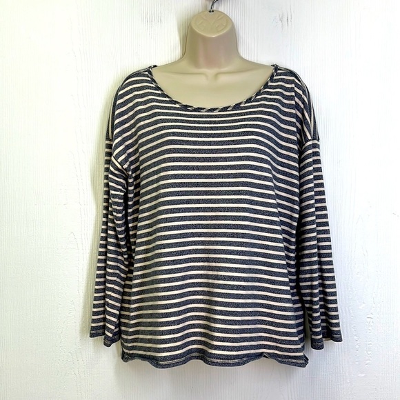 Madewell - Blue And Cream Stripe Long Sleeve Oversized Chart Long Sleeve T Small - Picture 1 of 10